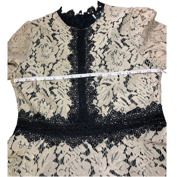 Tan & Black Lace Lined Midi Dress - Size 4 - Picture 10 of 11